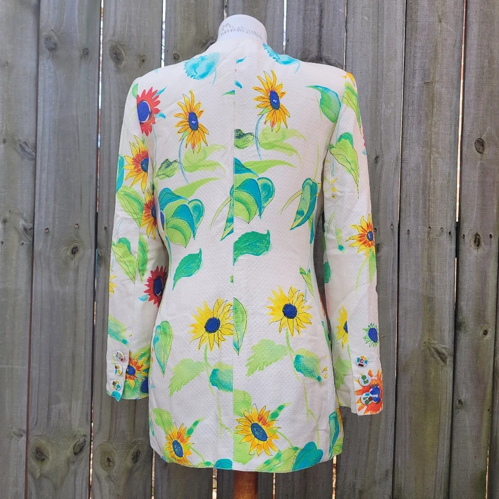 Emanuel Ungaro Parallele Floral Silk Vintage Blazer Cream size 8 - Picture 4 of 12